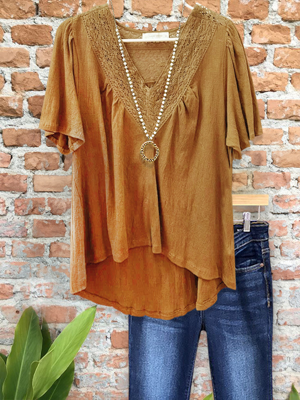 Women's top | Retro Lace Collar Short-Sleeved Top |Website-shopcharmingrose