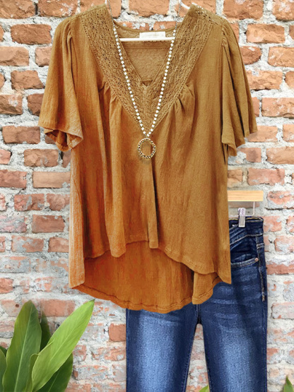 Retro Lace Collar Short-Sleeved Top