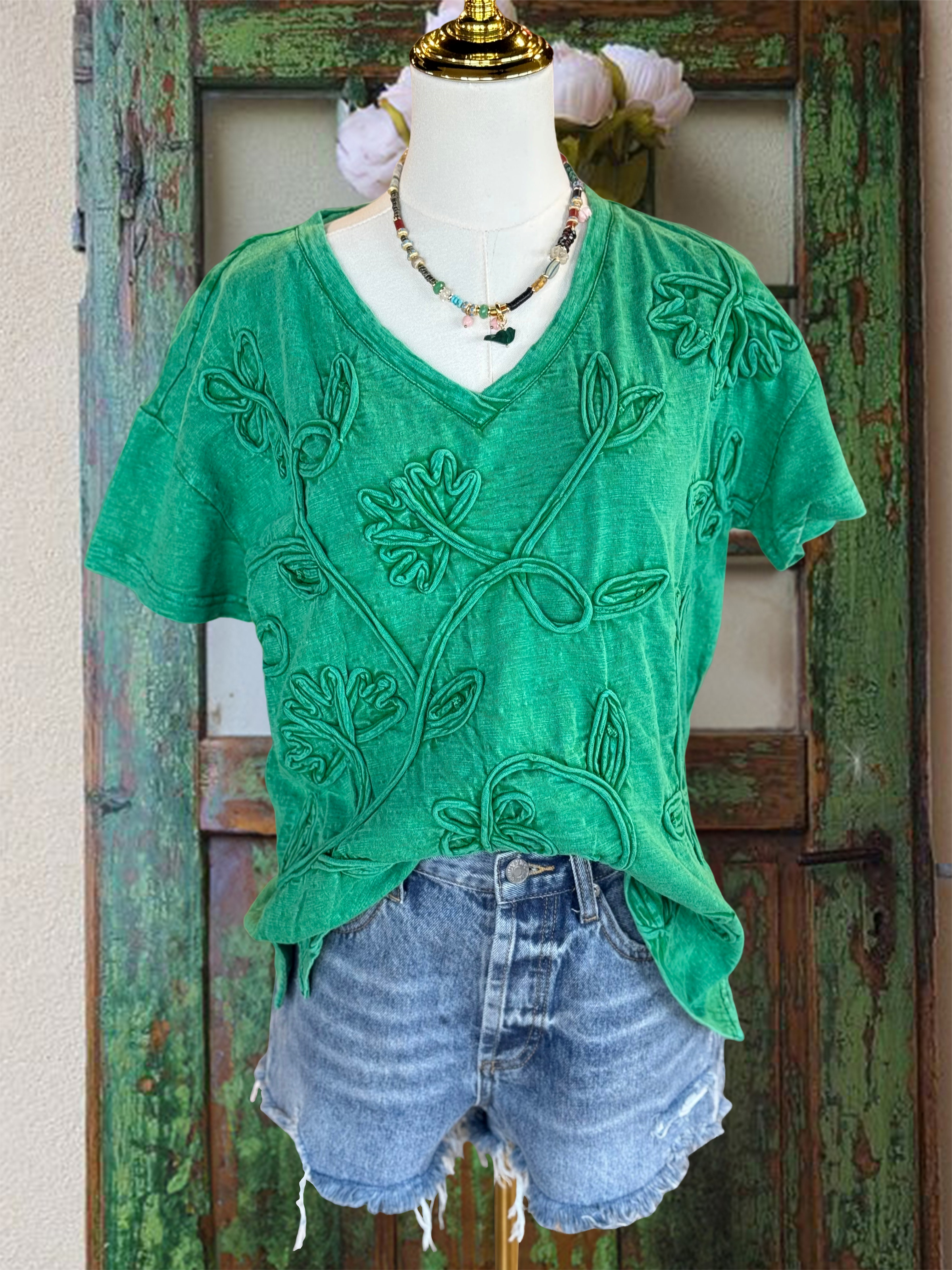 Casual Floral Textured Fabric Short Sleeve Top