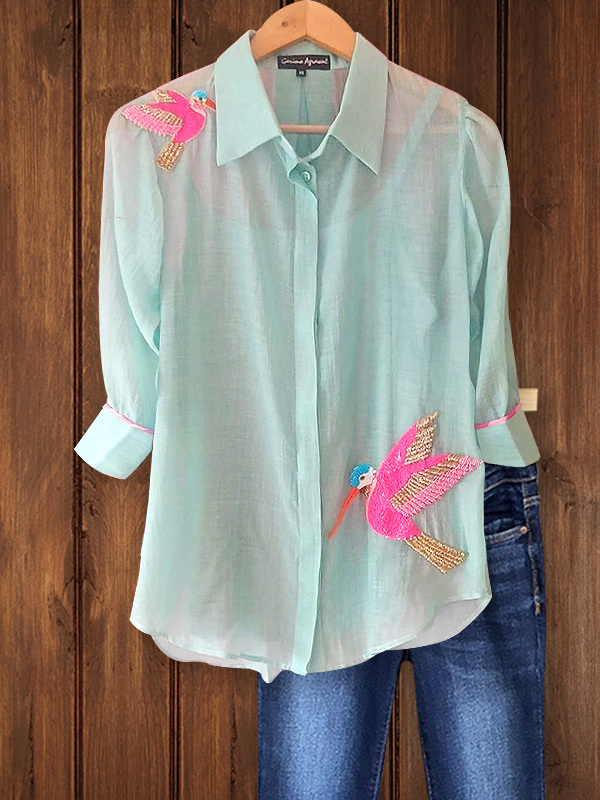 Women's top | Casual Handmade Animal Embroidery Shirt |Website-shopcharmingrose