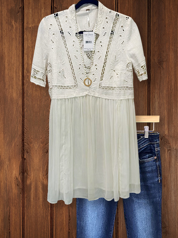 Women's top | Casual Hollow Stitching Ruffled Short-Sleeved Top |Website-shopcharmingrose