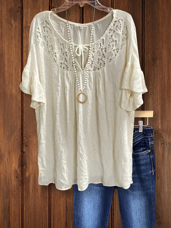Women's top | Casual Hollow Stitching Short-Sleeved Top |Website-shopcharmingrose
