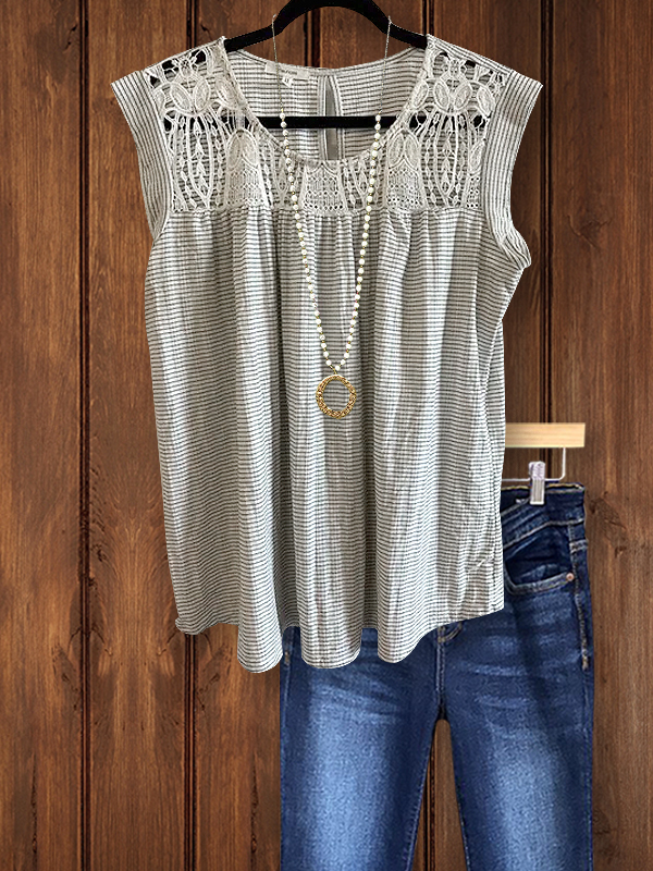 Women's top | Casual Lace Panel Vest Top |Website-shopcharmingrose
