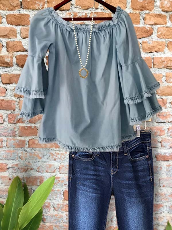 Women's top | Casual Ruffled Patchwork Mid-Sleeve Top |Website-shopcharmingrose