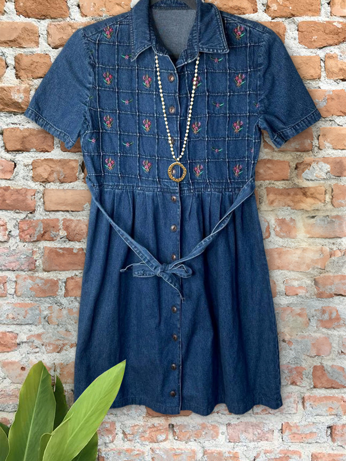 Women's dress | Retro Floral Embroidered Short-Sleeved Dress |Website-shopcharmingrose