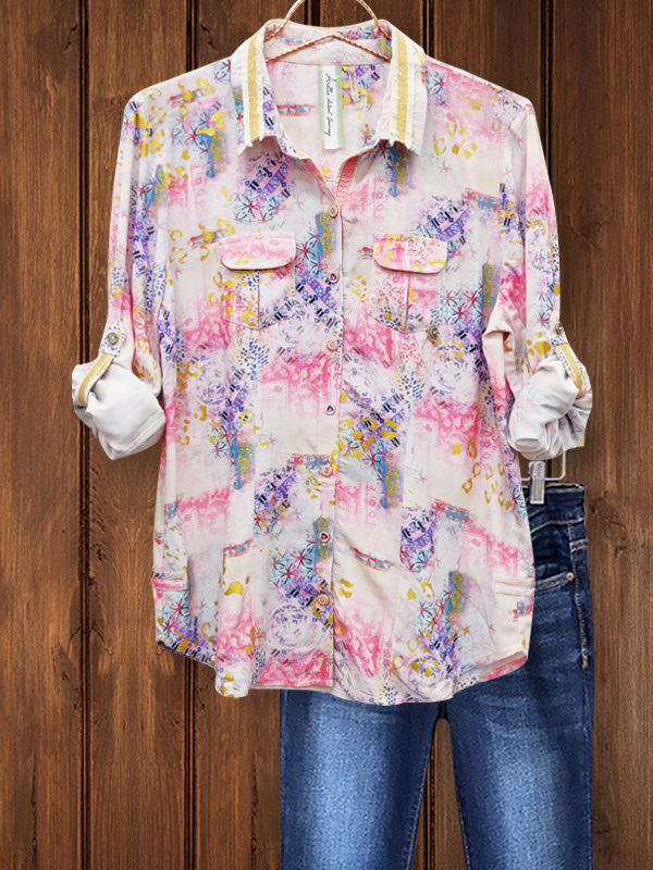 Women's top | Casual Double Pocket Printed Top |Website-shopcharmingrose