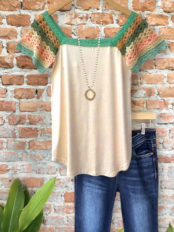 Women's top | Casual Crochet Patchwork Short Sleeve Top |Website-shopcharmingrose