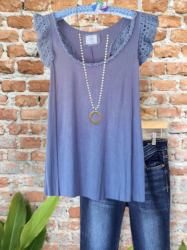 Retro Casual Lace Panel Vest Top