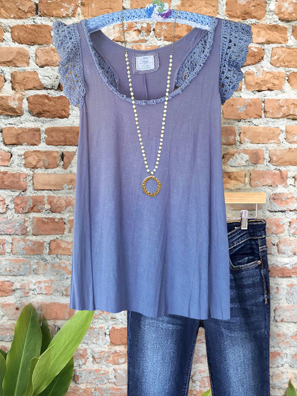 Women's top | Retro Casual Lace Panel Vest Top |Website-shopcharmingrose