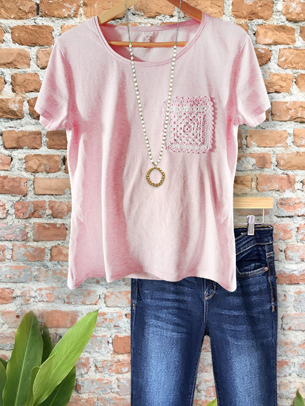 Women's top | Casual Lace Panel Short Sleeve Top |Website-shopcharmingrose