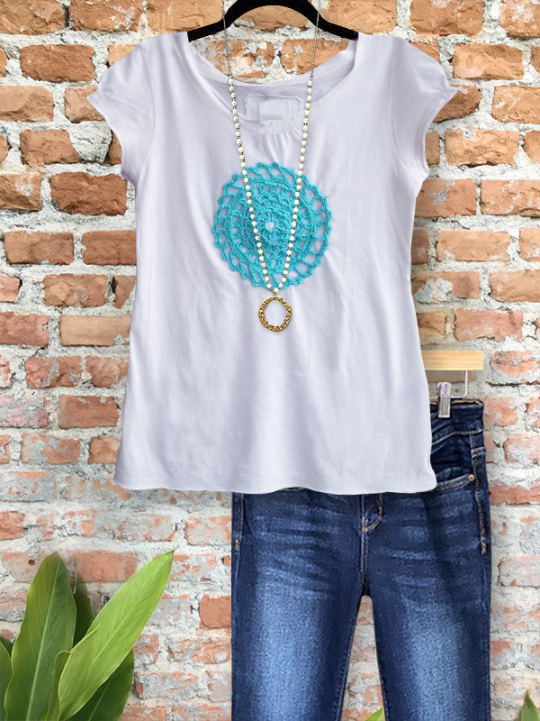 Women's top | Casual Lace Applique Short Sleeve Top |Website-shopcharmingrose