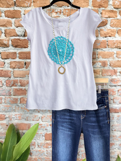 Casual Lace Applique Short Sleeve Top