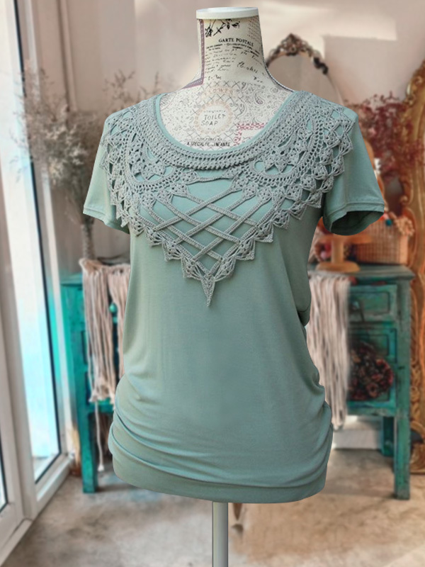 Women's top | Vintage Crochet Short Sleeve Top |Website-shopcharmingrose