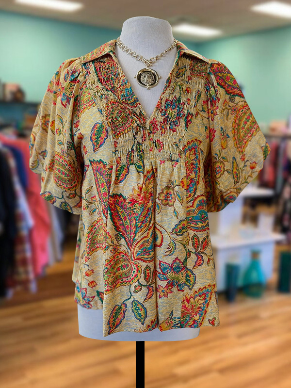 Women's top | Retro Floral Patchwork Short-Sleeved Top |Website-shopcharmingrose