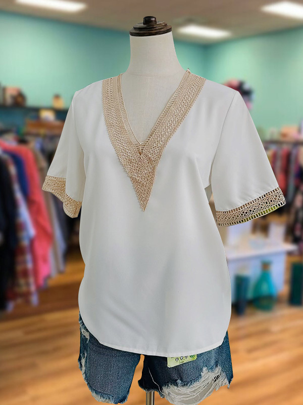 Women's top | Casual Hollow Stitching Short-Sleeved Top |Website-shopcharmingrose