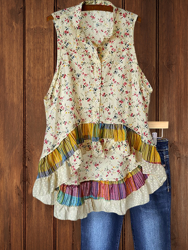 Women's top | Retro Floral Patchwork Vest Top |Website-shopcharmingrose