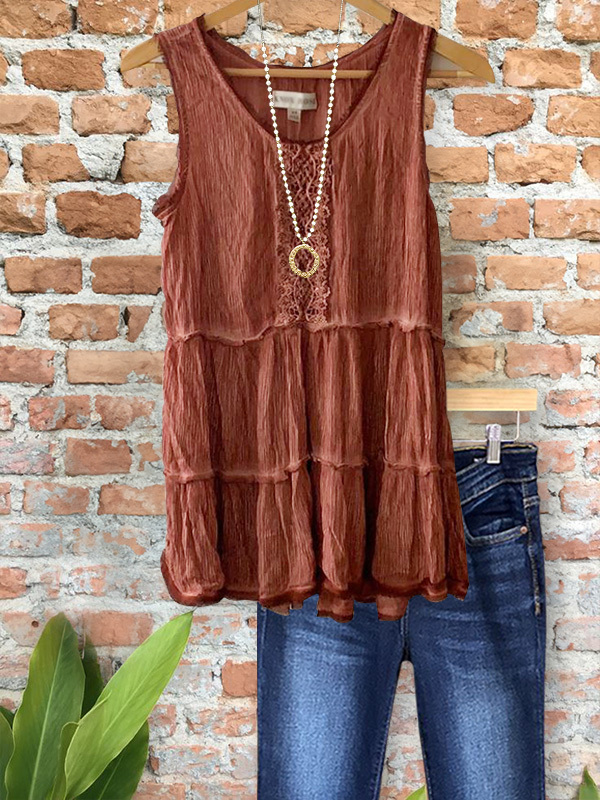 Women's top | Casual Vintage Lace Vest Top |Website-shopcharmingrose