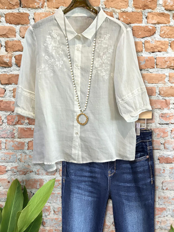 Casual Floral Jacquard Mid-Sleeve Top
