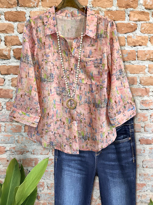 Casual Vintage Floral Print Shirt