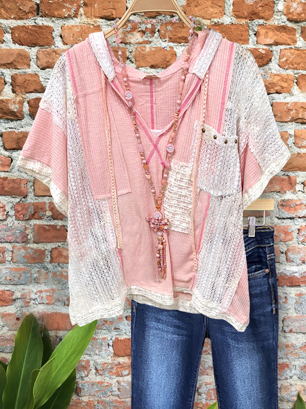 Women's top | Casual Hollow Stitching Short-Sleeved Top |Website-shopcharmingrose