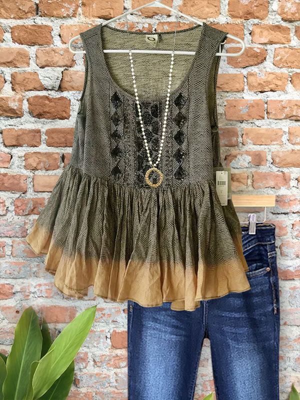 Retro Texture Gradient Ruffle Vest Top