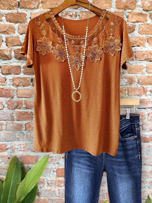 Women's top | Elegant Embroidered Short Sleeve Top |Website-shopcharmingrose
