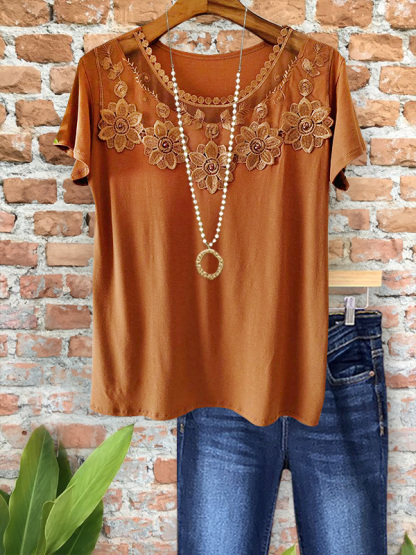 Elegant Embroidered Short Sleeve Top
