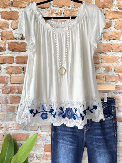 Casual Retro Lace Panel Top