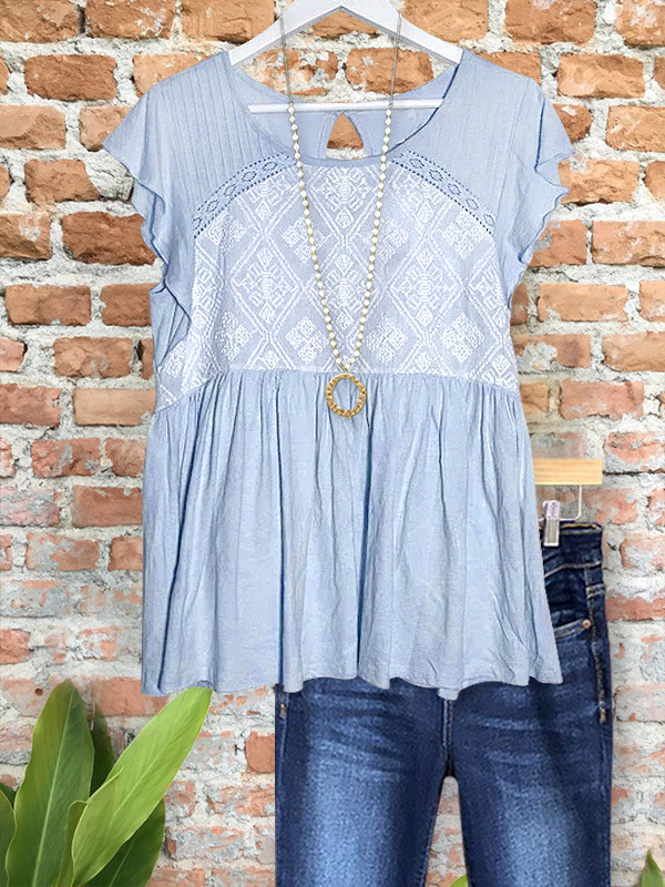 Women's top | Casual Ruffled Patchwork Short-Sleeved Top |Website-shopcharmingrose