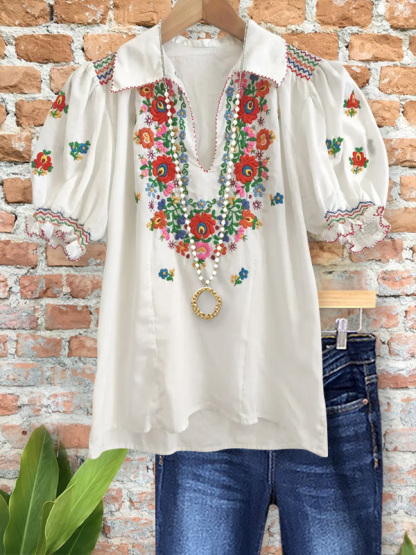 Vintage Floral Hand Embroidered Blouse