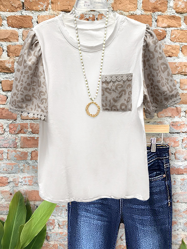 Women's top | Vintage Leopard Distressed Lace Patchwork Top |Website-shopcharmingrose