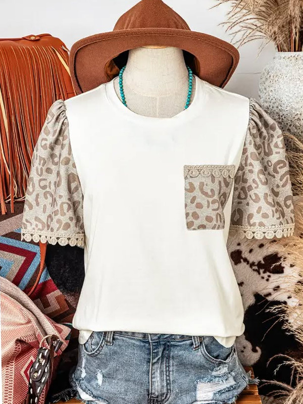 Vintage Leopard Distressed Lace Patchwork Top