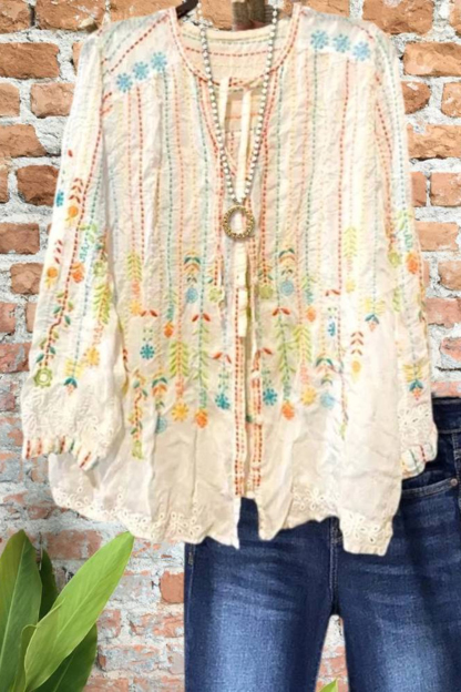 Casual Elegant Floral Embroidered Top