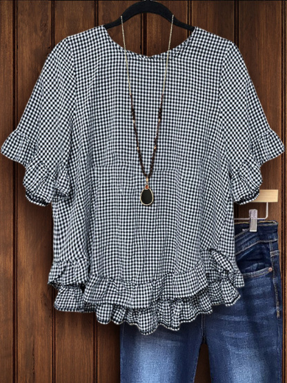 Plaid Top With Ruffle Detail
