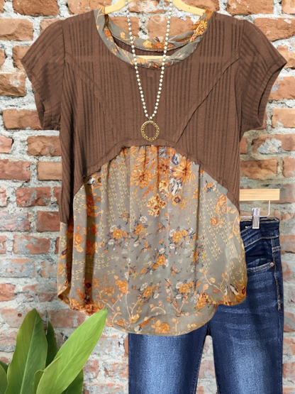 Vintage Textured Hollow Floral Patchwork Top
