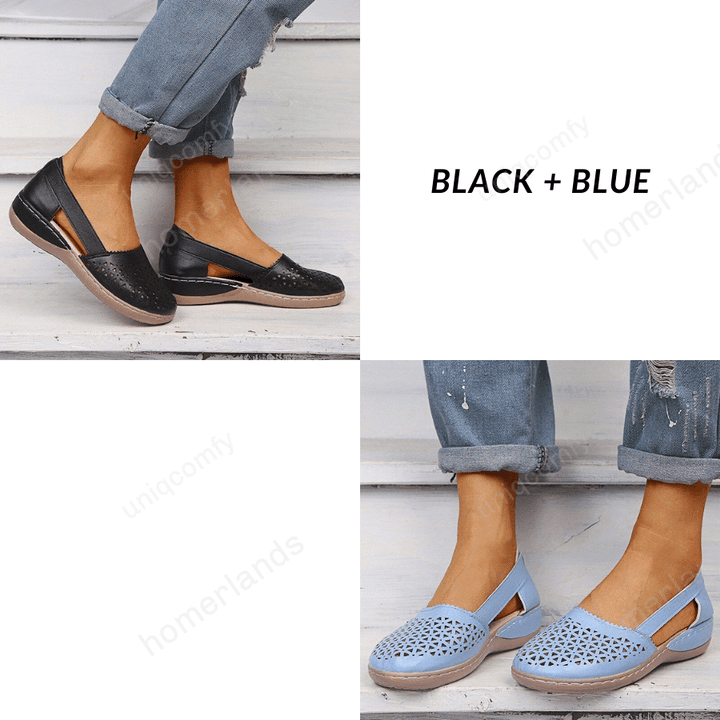 Women Wedges Orthopedic Hollow Out Leather Vintage Sandals