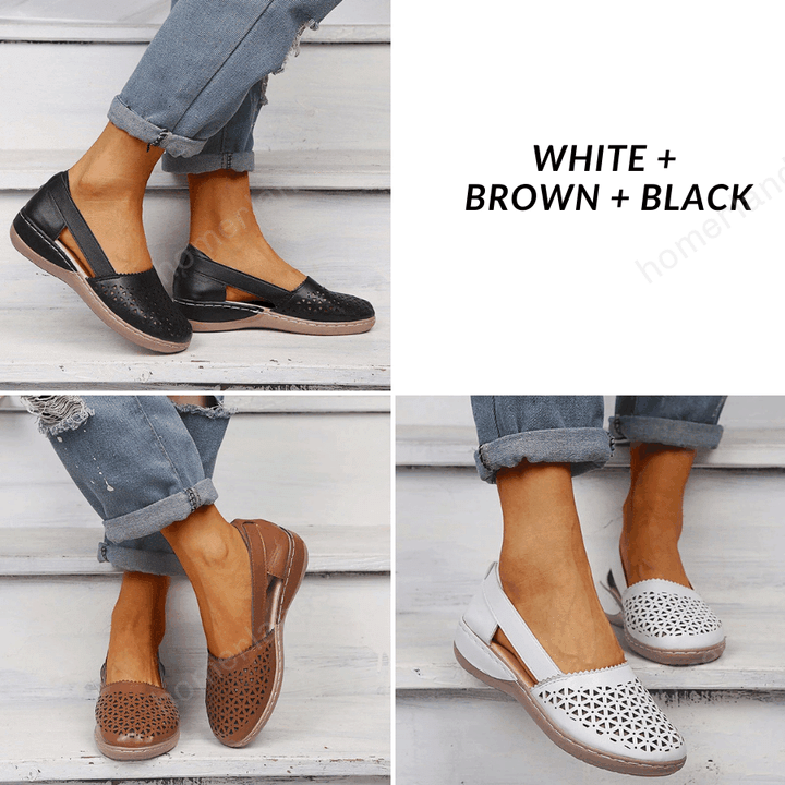 Women Wedges Orthopedic Hollow Out Leather Vintage Sandals
