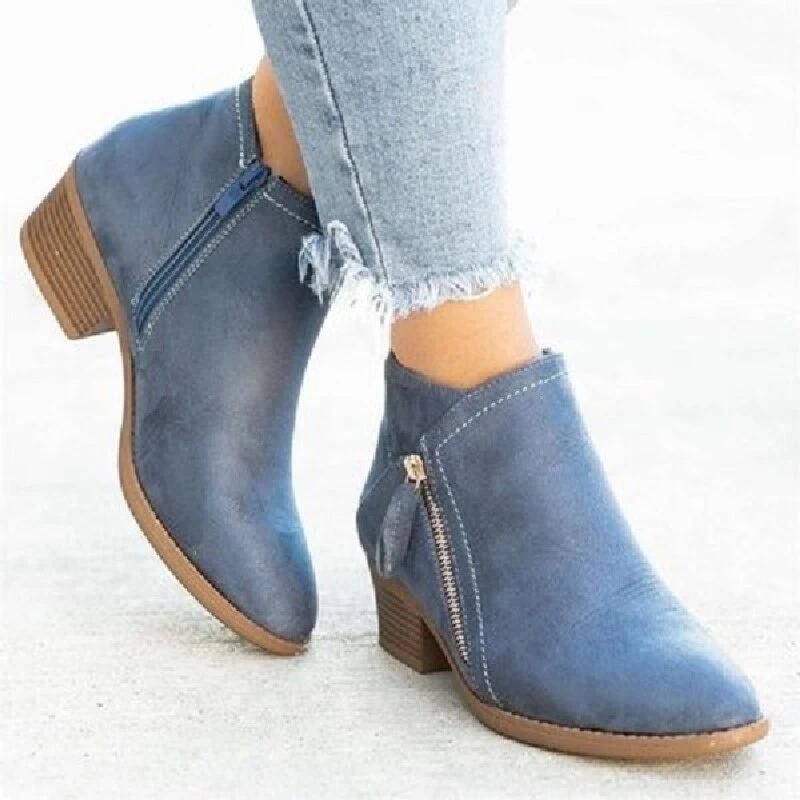 Women Casual Chelsea Zipper Chunky Heel Short Single Boots
