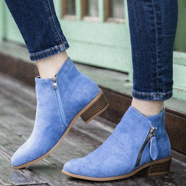 Women Casual Chelsea Zipper Chunky Heel Short Single Boots