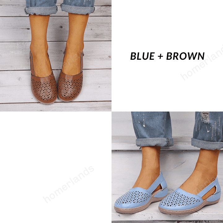 Women Wedges Orthopedic Hollow Out Leather Vintage Sandals