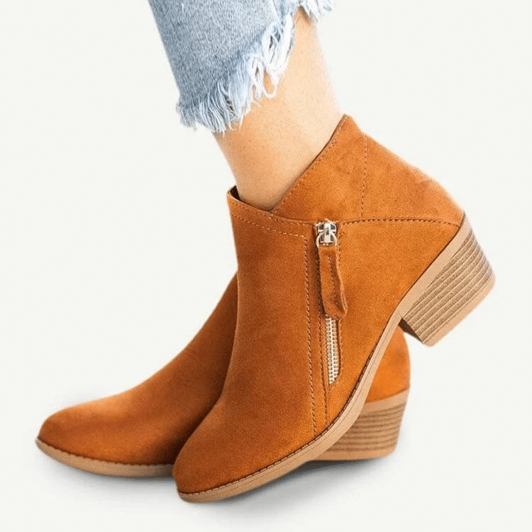 Women Casual Chelsea Zipper Chunky Heel Short Single Boots