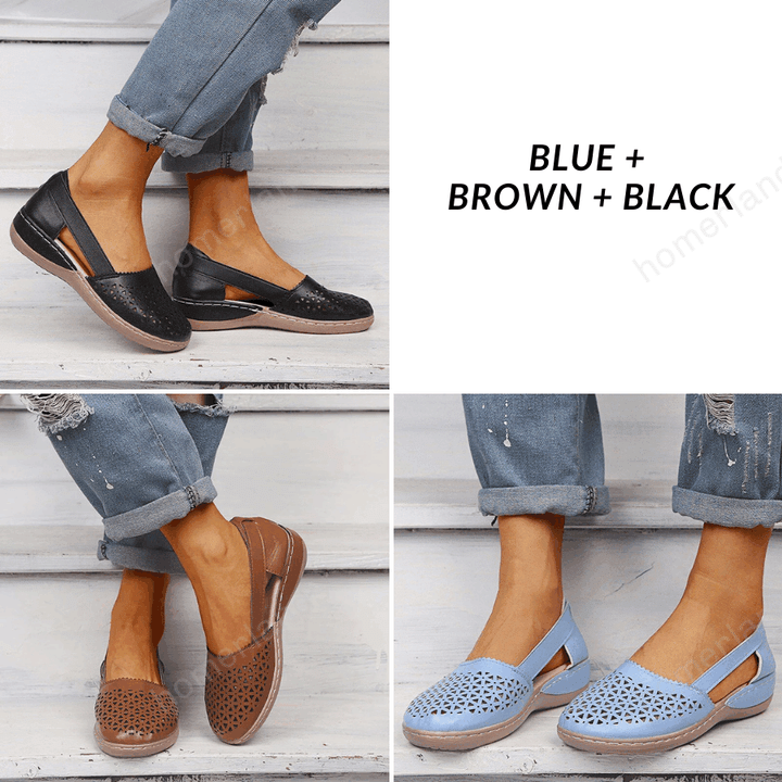 Women Wedges Orthopedic Hollow Out Leather Vintage Sandals