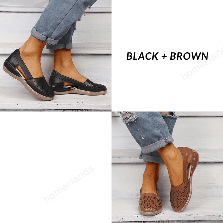 Women Wedges Orthopedic Hollow Out Leather Vintage Sandals