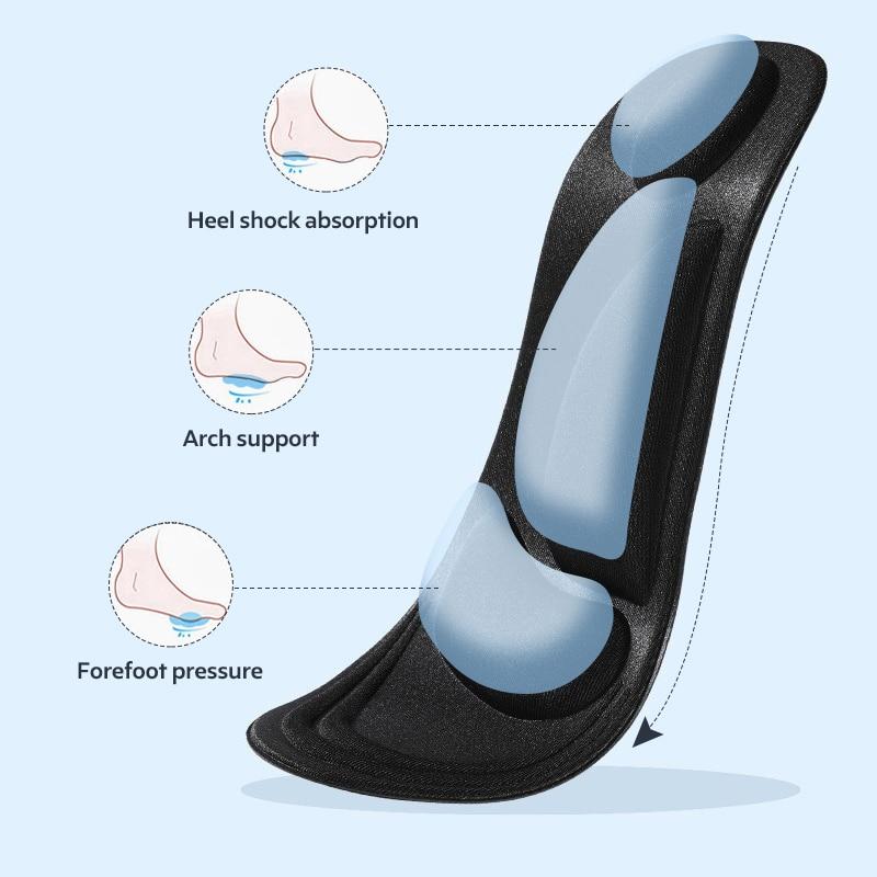 4d Memory Foam  Insoles For Shoes Women Men Flat Feet Arch Support Massage Plantar Fasciitis Sports Pad