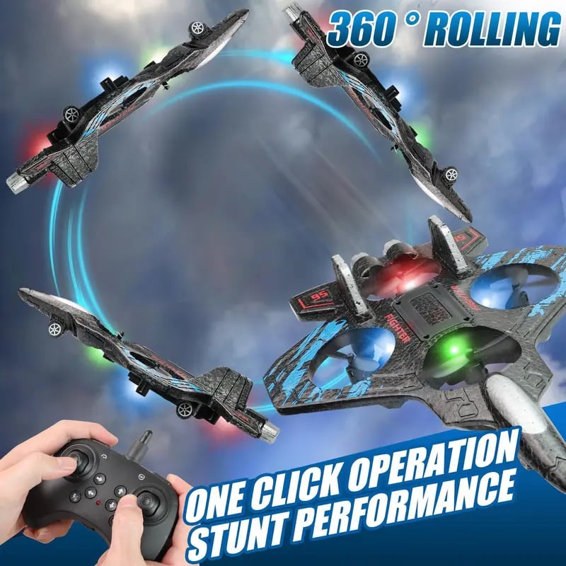 🎉🎉RC Stunt Fighter Jet Toy for Kids with 360° Flips & LED Lights
