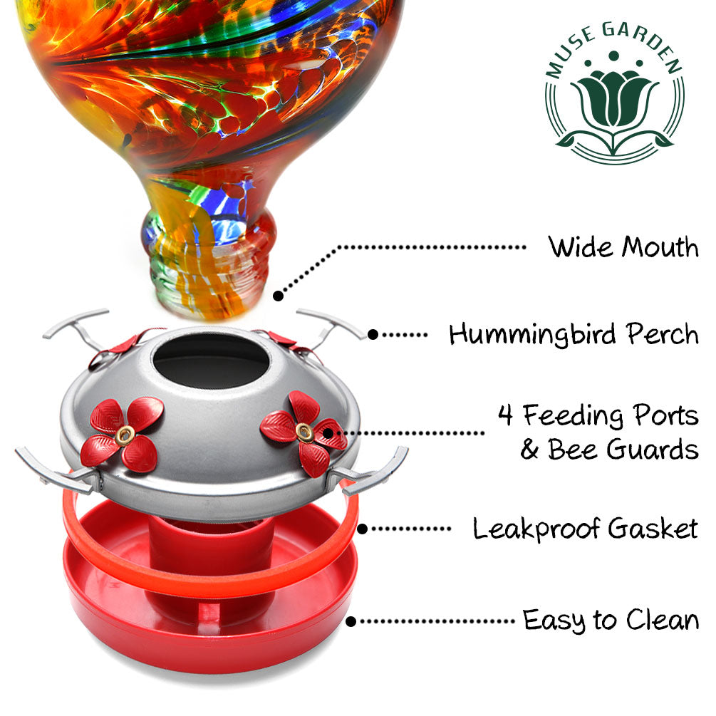 Hand Blown Glass Hummingbird Feeder  - 32 Ounces - Nebula