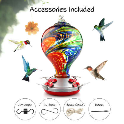 Hand Blown Glass Hummingbird Feeder  - 32 Ounces - Nebula