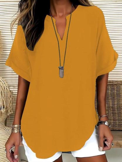 🔥New Arrival 49% OFF🔥Women's Plain Short Sleeve Blouse, Casual Solid Color Top for Daily Wear, Ladies Clothes for All Seasons
