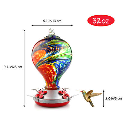 Hand Blown Glass Hummingbird Feeder  - 32 Ounces - Nebula