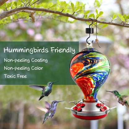 Hand Blown Glass Hummingbird Feeder  - 32 Ounces - Nebula
